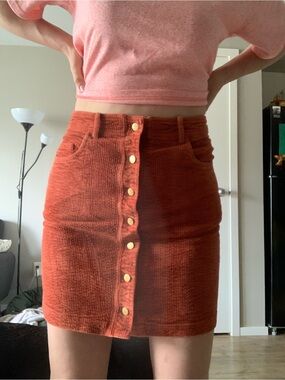 Smashed Lemon Orange Corduroy Button-up High-waisted Mini Skirt